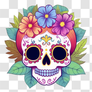 Sugar Skull - Sugar Skull With Vibrant Floral Design Transparent PNG