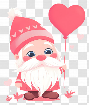Valentines Day Gnome - Valentine-Themed Cartoon Gnome Holding A Heart Balloon Transparent PNG