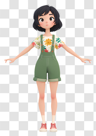 Summer Girl Anime - Cartoon Girl In Floral Outfit Transparent PNG