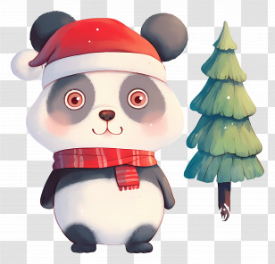 Cute Panda - Panda With Santa Hat And Christmas Tree Scene Transparent PNG