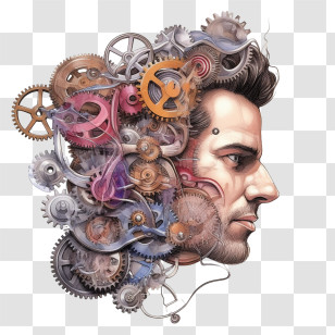 Idea Bulb - Mechanical Gear Illustration In Human Head Transparent PNG