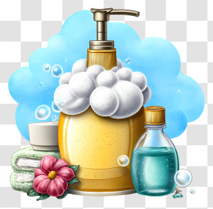 Shampoo Foam Illustration - Foamy Soap Dispenser With Bubbles Transparent PNG