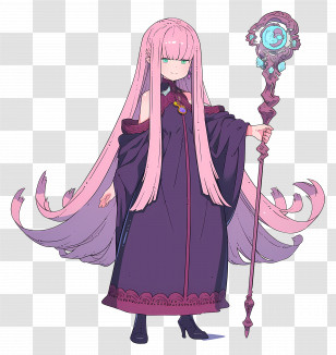 Ryuzu Meyer - Pink-haired Anime Character With Magical Staff Transparent PNG