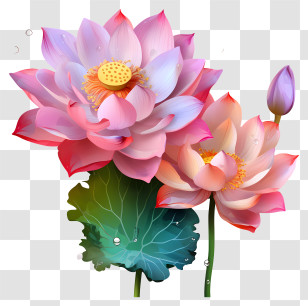 Multicolored Paints Lotus Flower - Lotus Flowers With Leaves Illustration Transparent PNG