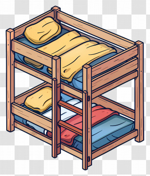 Bunk Beds - Wooden Bunk Bed With Bedding Transparent PNG