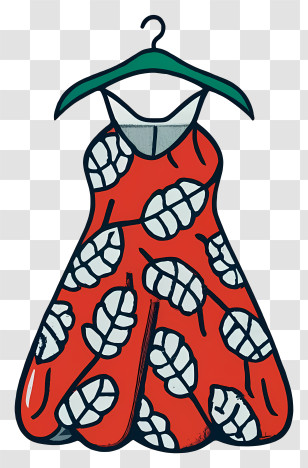 Red Dress - Red Dress With Leaf Pattern Hanging On Hanger Transparent PNG