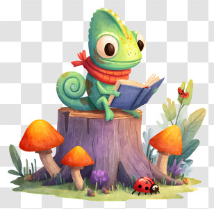 Chameleon Reading Book - Chameleon Reading In Forest Transparent PNG