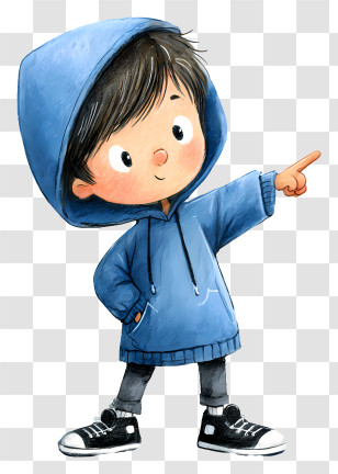 Boy In Hoodie Pointing - Boy In Blue Hoodie Pointing Transparent PNG