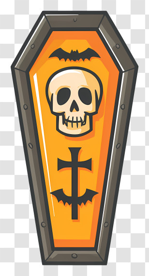 Cute Coffin With Cross - Orange Coffin With Skull And Bats Transparent PNG