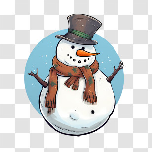 Snowman - Cartoon Snowman With Top Hat And Scarf Transparent PNG