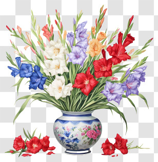 Gladiolus - Elegant Gladiolus Flower Bouquet In Decorated Vase Transparent PNG