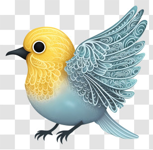 Bird Emoji - Yellow And Blue Bird With Detailed Feathers Transparent PNG