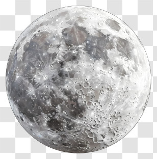 Full Moon - Gray Moon Illustration With Detailed Craters Transparent PNG