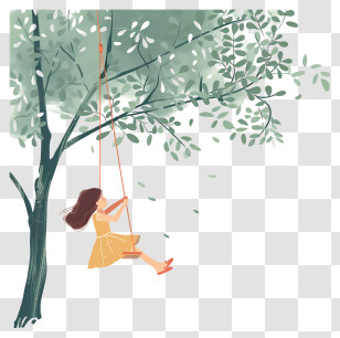 Girl Swinging - Girl Swinging On A Tree In Nature Illustration Transparent PNG
