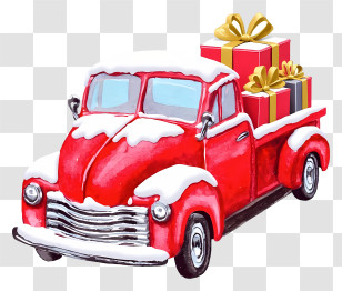 Cartoon Delivery Truck - Red Truck With Christmas Gifts Transparent PNG