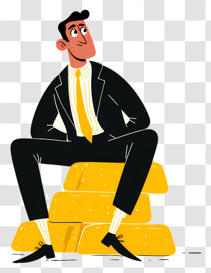 Businessman Sitting Gold Bars - Confident Businessman Sitting On Gold Bars Transparent PNG