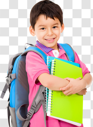 School - Smiling Boy Holding Notebooks And Backpack Transparent PNG