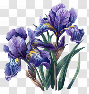 Iris - Elegant Purple Iris Flower Illustration Transparent PNG