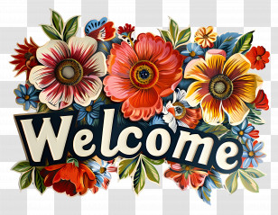 Welcome - Colorful Floral Welcome Design Transparent PNG