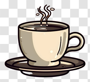 Black And White Image - Steaming Coffee Cup On A Saucer Transparent PNG