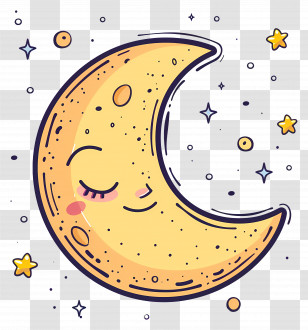 Doodle Moon - Dreamy Sleeping Crescent Moon With Stars Illustration Transparent PNG
