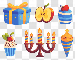 Hanukkah Decoration - Festive Holiday Set With Gifts And Candelabra Transparent PNG