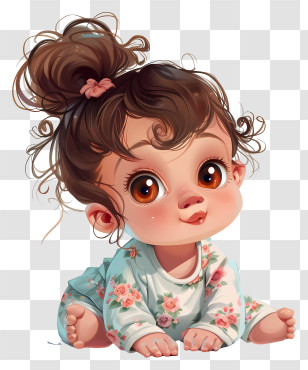 Baby Girl - Cute Baby Illustration In Floral Pajamas Transparent PNG