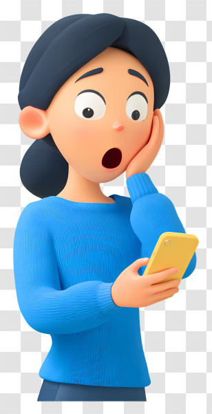 Woman Holding A Smartphone - Surprised Woman Checking Phone Transparent PNG