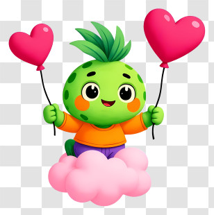 Plant Mascot Celebrating Valentine's Day - Cute Green Pineapple Kid With Heart Balloons Transparent PNG