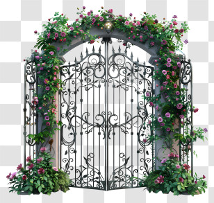 Spring Garden Gate Flowers - Decorative Gate With Flowers Transparent PNG