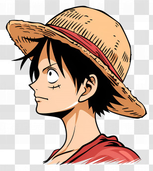Luffy Head - Side Profile Of Character Wearing Straw Hat Transparent PNG