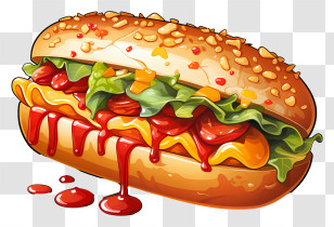 Hot Dog - Delicious Cheeseburger With Sauces Transparent PNG