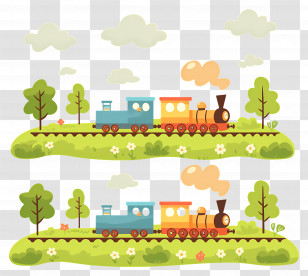 Cartoon Train - Colorful Cartoon Train In A Scenic Landscape Transparent PNG