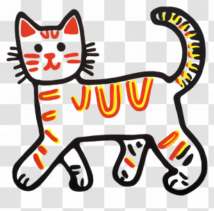 Cat Walking - Playful Cartoon Cat Drawing Transparent PNG