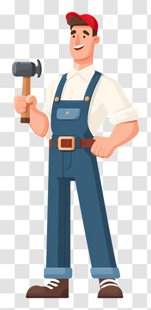 Worker Holding Hammer - Worker In Overalls Holding Hammer Transparent PNG