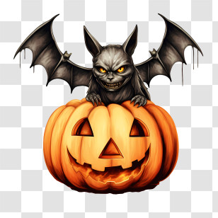 Halloween Bat 
 - Spooky Bat On A Halloween Pumpkin Transparent PNG