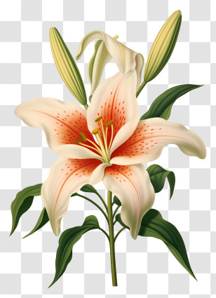 White Lily - White Lily Flower Illustration With Leaves Transparent PNG