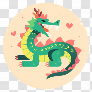 Cartoon Chinese Dragon - Green Cartoon Dragon With Hearts Transparent PNG