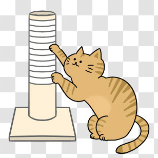 Cartoon - Cat Using Scratching Post Illustrative Design Transparent PNG