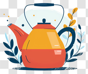 Teapot - Colorful Cartoon Kettle With Leaves Transparent PNG