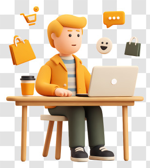 Online Shopping Via Laptop - Young Man Shopping Online At Laptop Transparent PNG