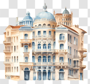 Watercolor Painting - Watercolor Building With Domes Transparent PNG