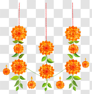 Diwali Marigold Garland - Colorful Floral Garlands For Decoration Transparent PNG