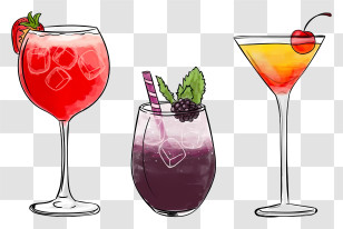 Alcoholic Beverages - Cocktail Glasses With Colorful Drinks Transparent PNG