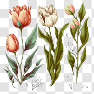 Hand Drawn Tulips
 - Beautiful Botanical Flowers Illustration Transparent PNG