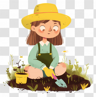 Little Girl Planting Flowers - Girl Gardening In Nature Transparent PNG