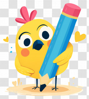 Cartoon Bird Holding Pencil - Creative Yellow Bird With Pencil Transparent PNG