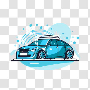 Car Wash - Blue Car In A Washing Illustration Transparent PNG