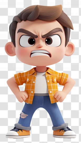 Cartoon Angry Boy - Angry Boy In Plaid Shirt Cartoon Transparent PNG