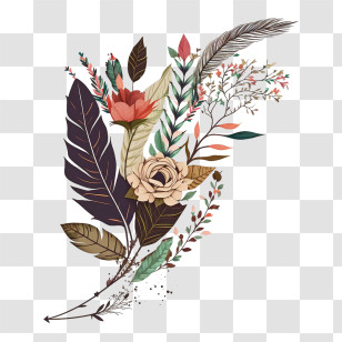 Boho Arrow With Leaves And Flowers
 - Abstract Floral And Botanical Arrangement Illustration Transparent PNG